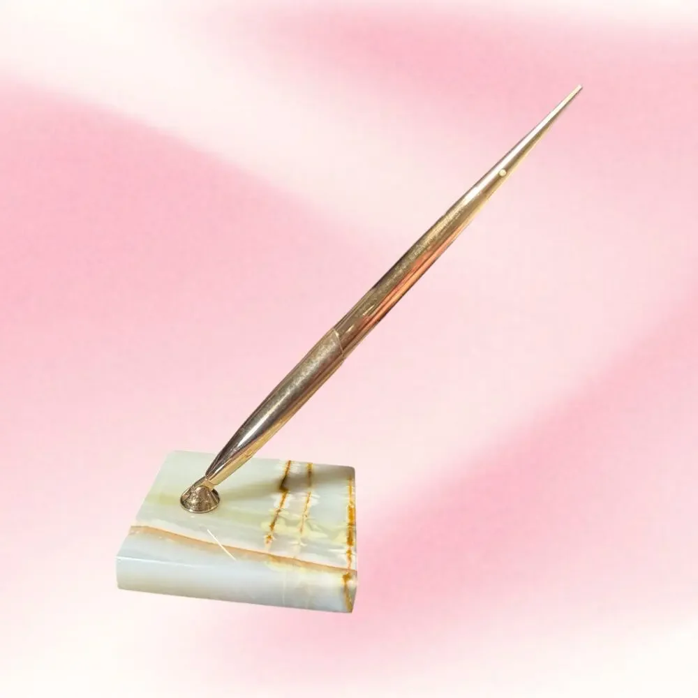 Vintage Sheaffer White Dot 14K Nib Fountain Pen Marble Desk Set Letter Opener